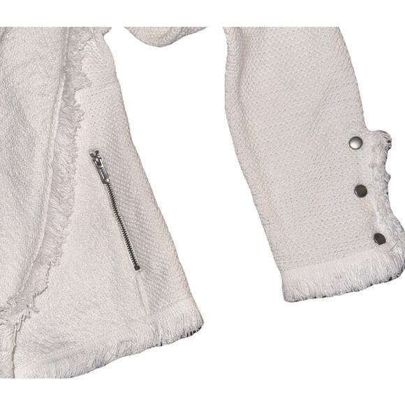 NIC + ZOE White Fringe Knit Jacket Open Front Zip Pockets Size M NWT - Picture 3 of 8